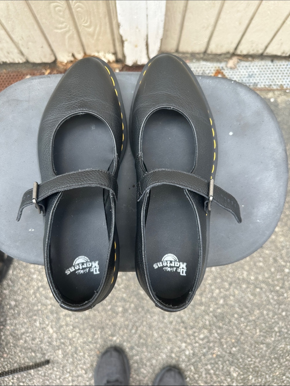 Dr. Martens Black Mary Jane Shoes with Yellow Stitching - Picture 6 of 7